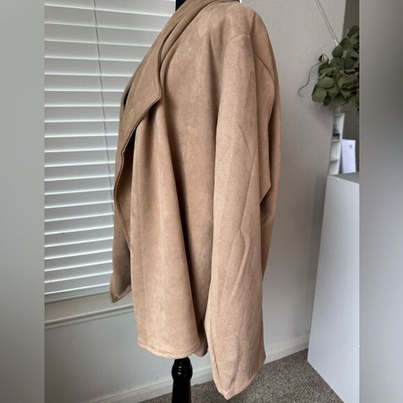 Plus Size 3X Open Front Waterfall Jacket Tan Faux Suede Draped Western Cowgirl - Picture 7 of 8